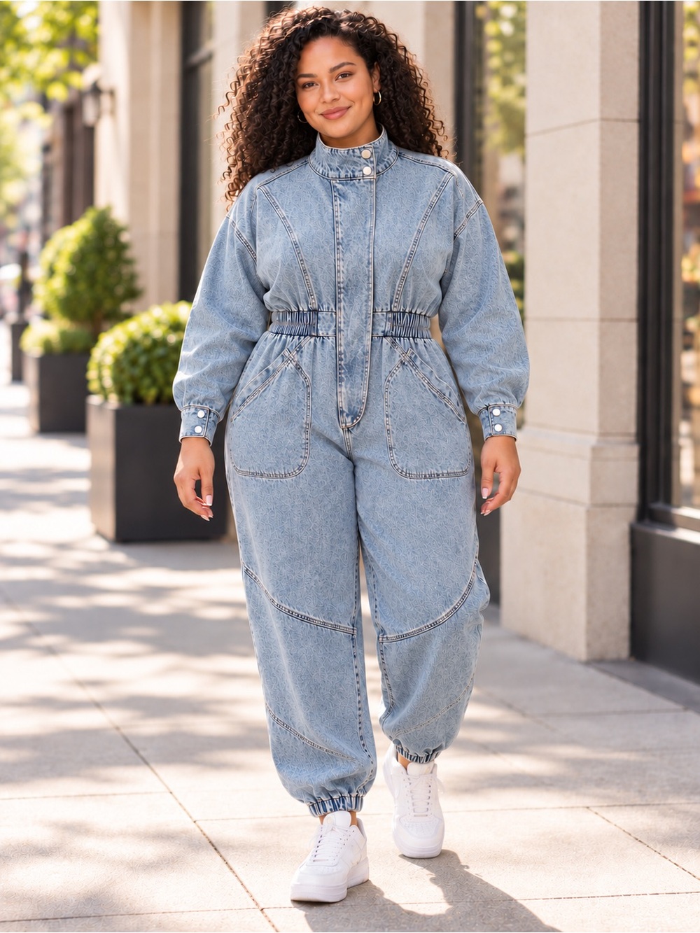Forever 21 Plus 3X Light Wash Denim Utility Jumpsuit Cotton Pockets